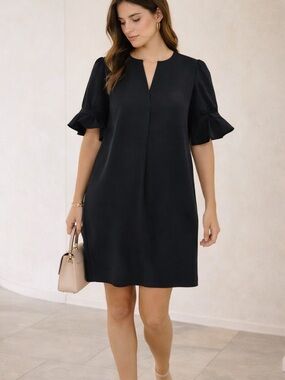 WKIOR Black Ruffle Sleeve Shift Dress Size S NWT